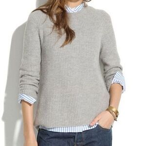 Madewell Merino Wool Elbow Patch Stadium Sweater Size Small